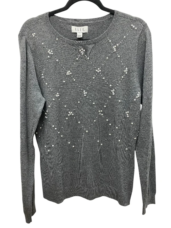 women's tops with flutter sleevesTop Long Sleeve By Elle In Grey, Size: L