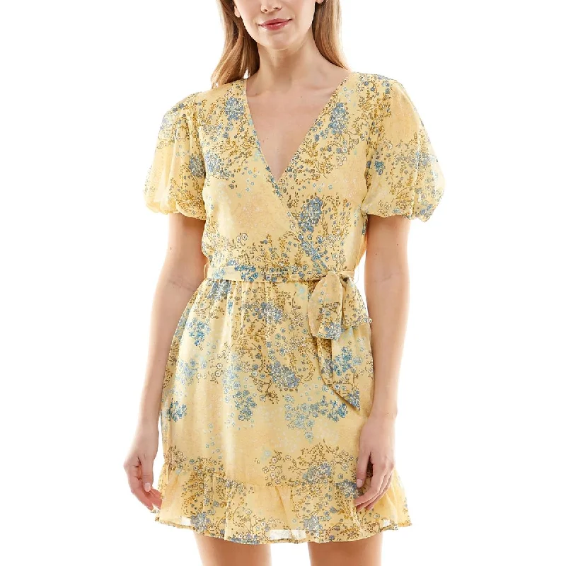 Bell-Sleeve DressSpeechless Womens Juniors Floral Print Chiffon Mini Dress