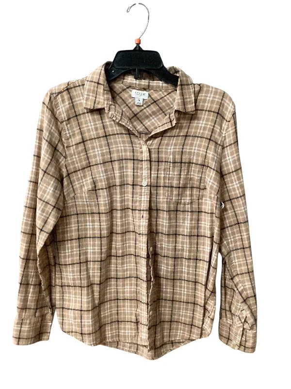 women's tops with built-in brasTop Long Sleeve By J Crew O In Plaid, Size: M