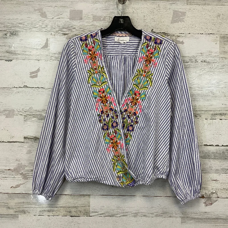 women's tops with beading accentsTop Long Sleeve By Anthropologie In Blue & White, Size: M