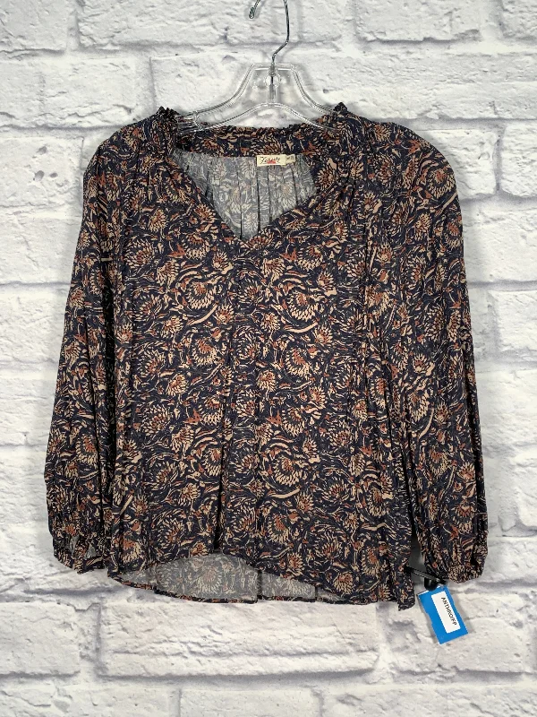 women's tops with flutter sleevesTop Long Sleeve By Faherty In Blue & Brown, Size: Xs