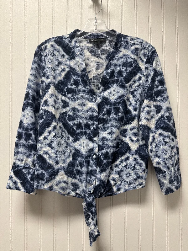 women's tops with floral printsTop Long Sleeve Basic By Inc In Blue & White, Size: S