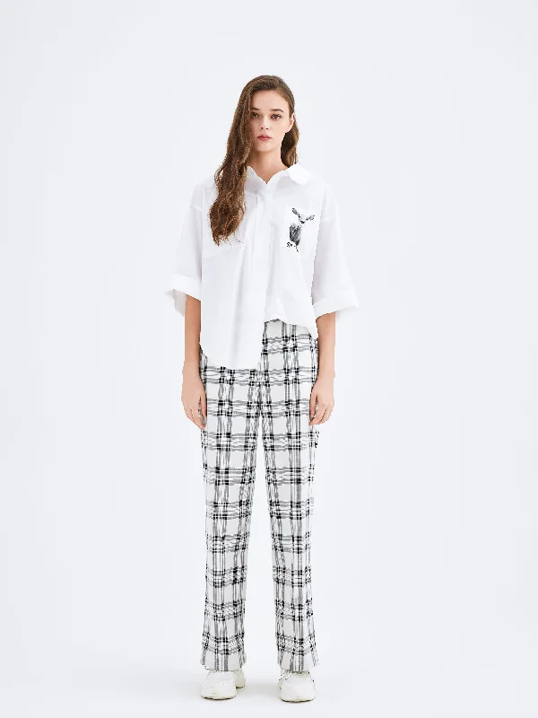 women's slim-fit shortsBlack and White Checkered Trousers