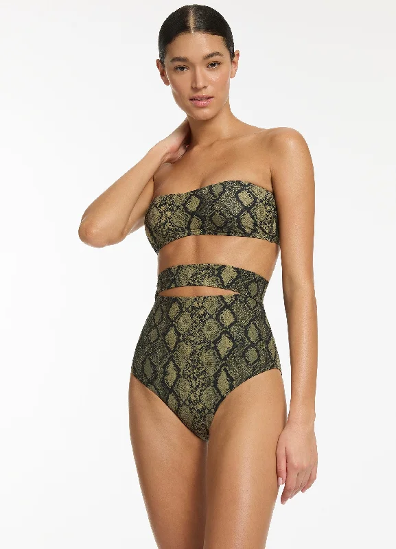 Sarong Female SwimwearPython Ultra High Waist Splice Bikini Bottom - Olive