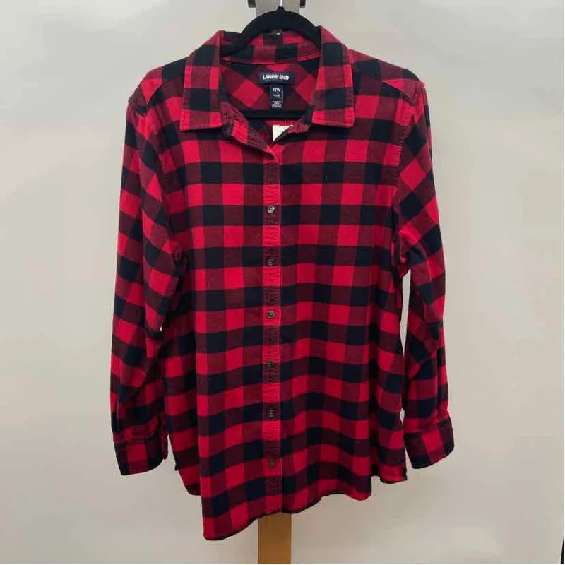 elegant women's topsLands End Women's Size 18 Red Plaid Long Sleeve Shirt