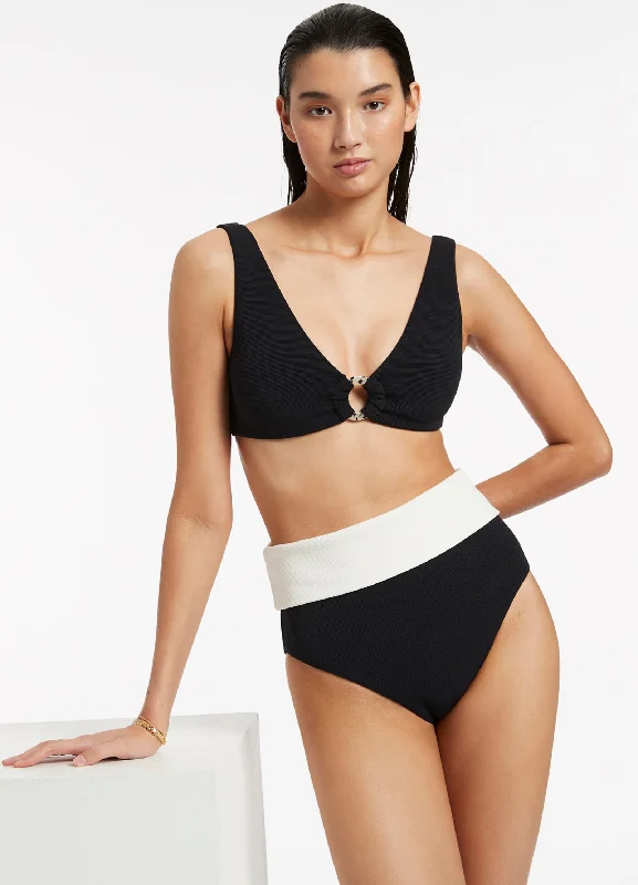 Active Female SwimwearVersa Rib Fold Down High Waisted Bikini Bottom - Black/Cream