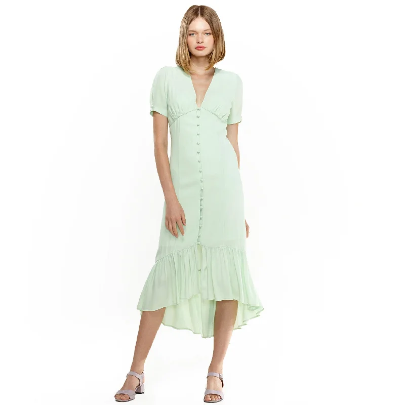 Short-Sleeve DressV-Neck Mermaid Button Down Maxi Dress In Spring Sage