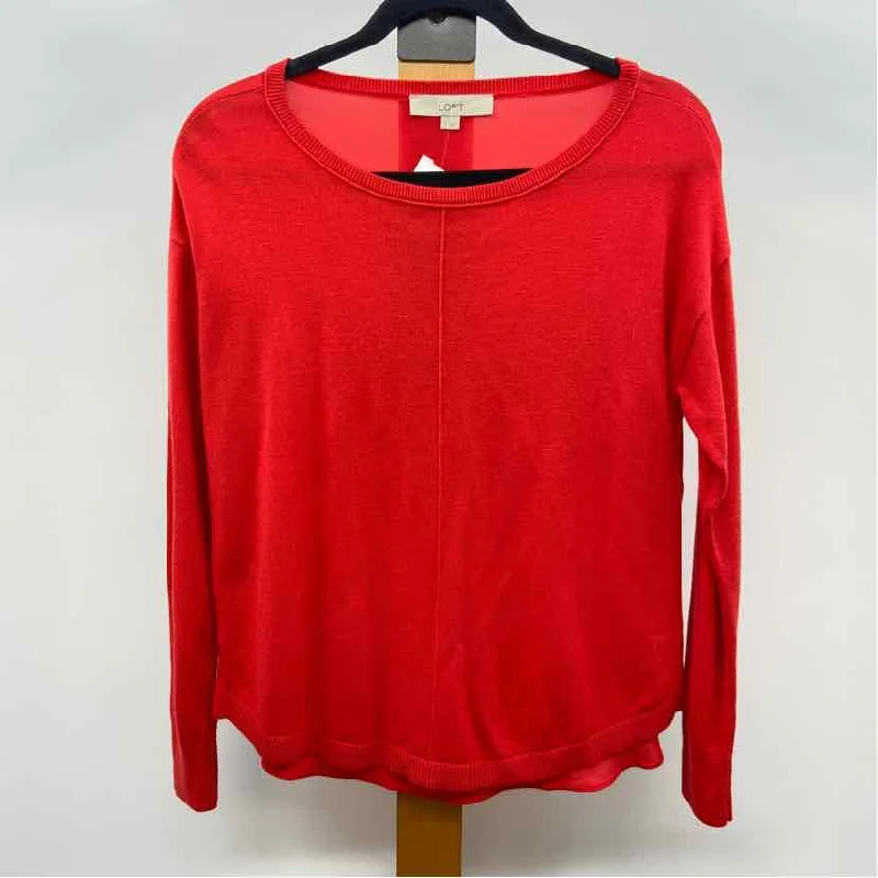 lace women's topsLoft Women's Size S Red Solid Long Sleeve Shirt