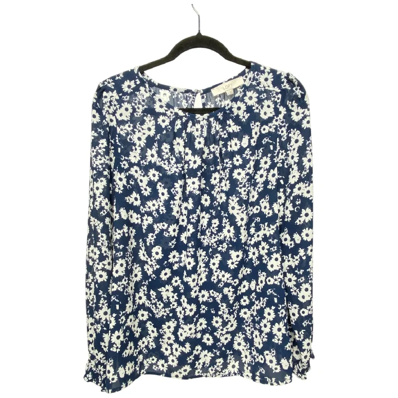 women's tops for those who love bold and vibrant colorsBlouse Long Sleeve By Loft In Blue & White, Size: M