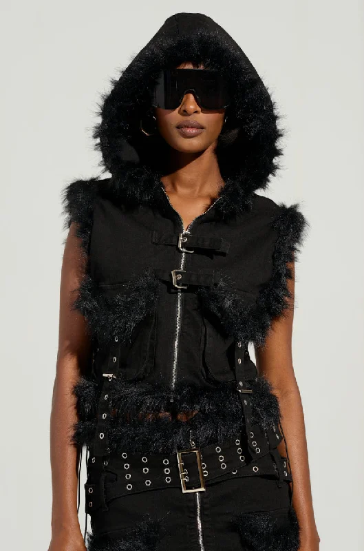 DELANEY FUR TRIM DENIM VEST