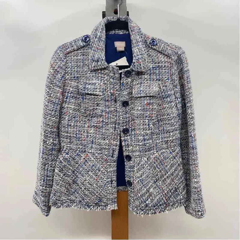 women's tops with flutter sleevesChico's Women's Size XSP Blue Tweed Jacket