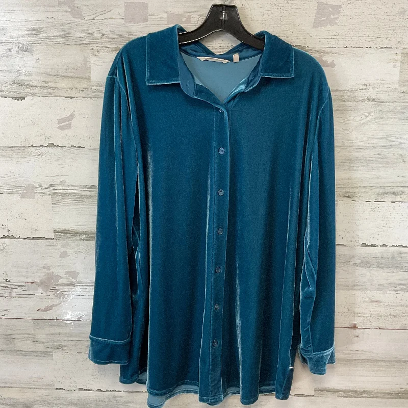 women's tops with cold-shoulder cuts and lace detailingBlouse Long Sleeve By Soft Surroundings In Blue, Size: Xl