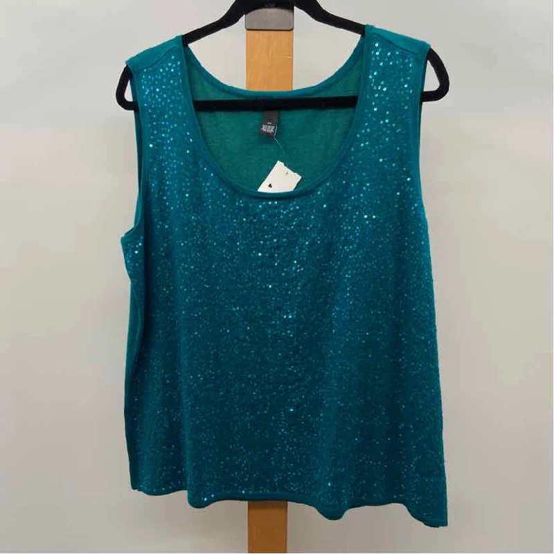 women's tops for those who want to create stylish and put-together outfits without spending a fortuneAlfani Women's Size 2X Teal Sequins Sleeveless Shirt