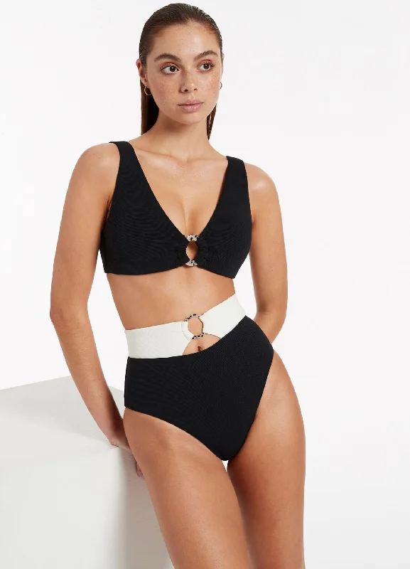 UV-Protective Female SwimwearVersa Rib High Waist Bikini Bottom - Black/Cream