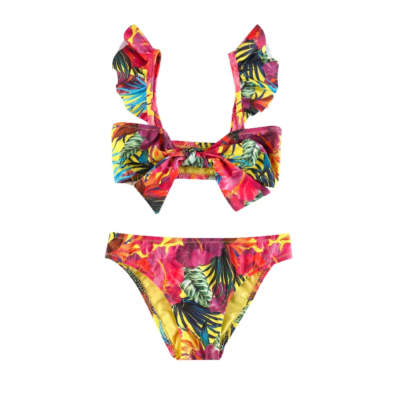 Beach Female SwimwearGIRL'S TIE KNOT BIKINI TROPICAL