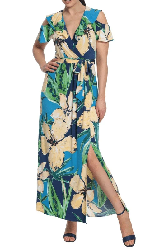 Laced-Up DressLondon Times T6230M - Cold Shoulder Floral Maxi Dress