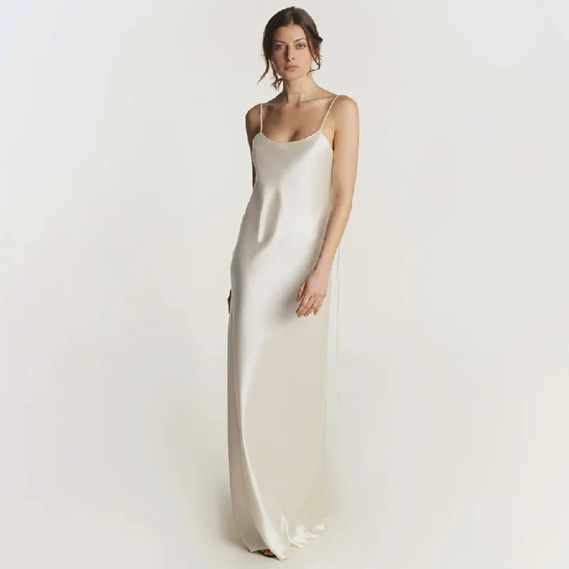 women's casual Friday dressesLuxury Scoop Neck Spaghetti Strap Backless Silk Satin Maxi Slip Dress