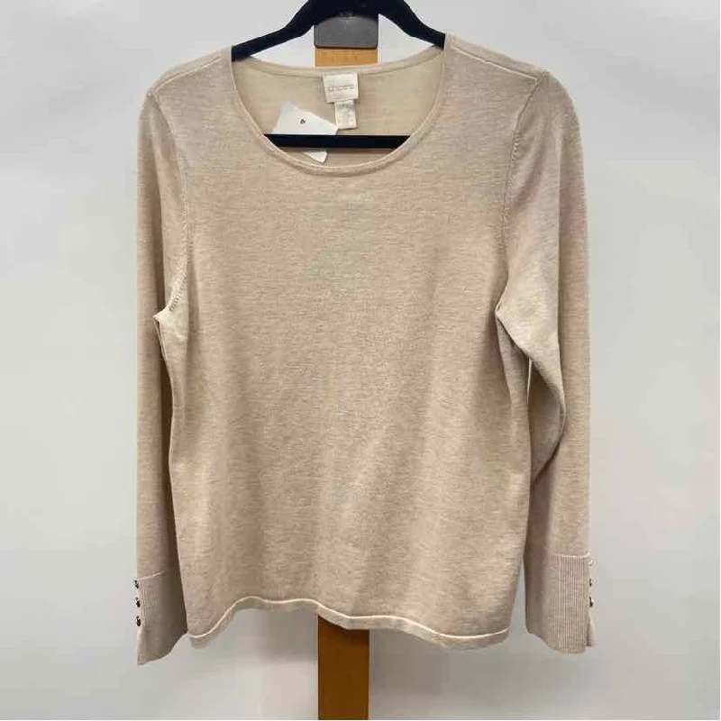 trendy women's topsChico's Women's Size M Tan Solid Long Sleeve Shirt