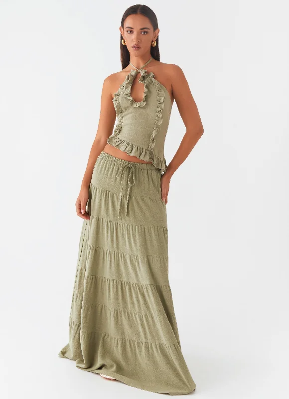 Mariella Linen Maxi Skirt - Sage