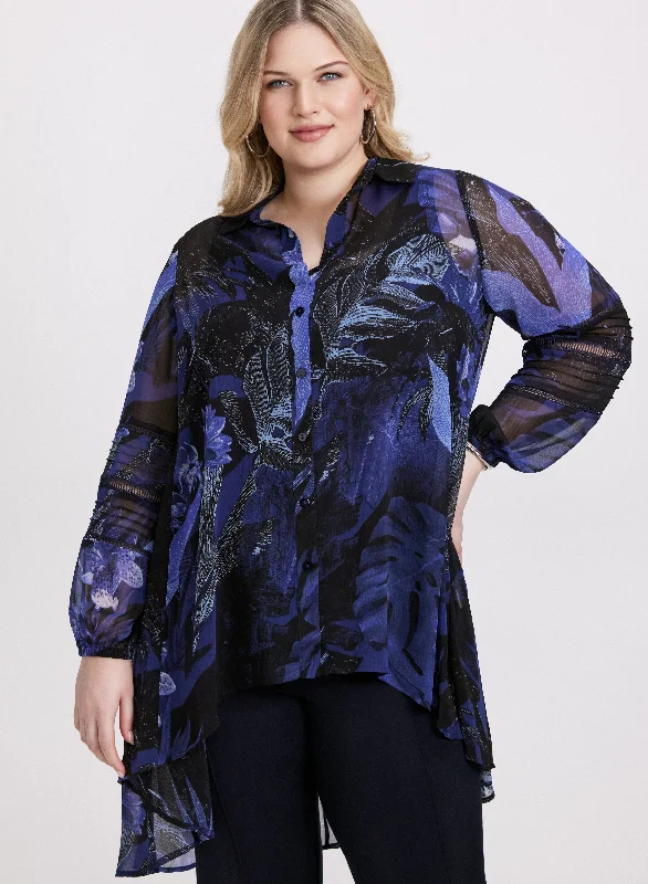 women's tops with beading accentsButton Down Semi-Sheer Blouse