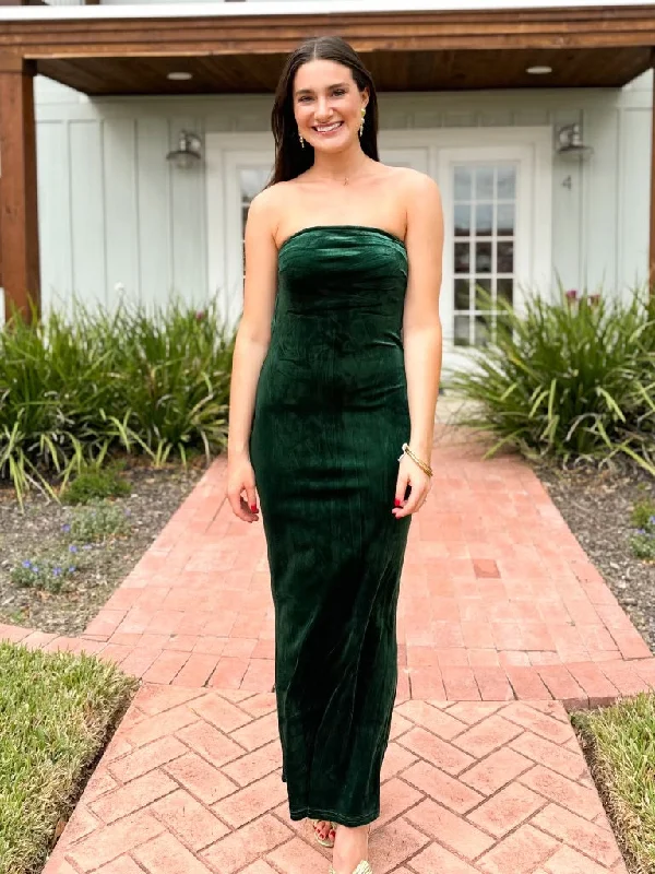 women's breathable dressesThe Dynamite Velvet Maxi Dress-Emerald