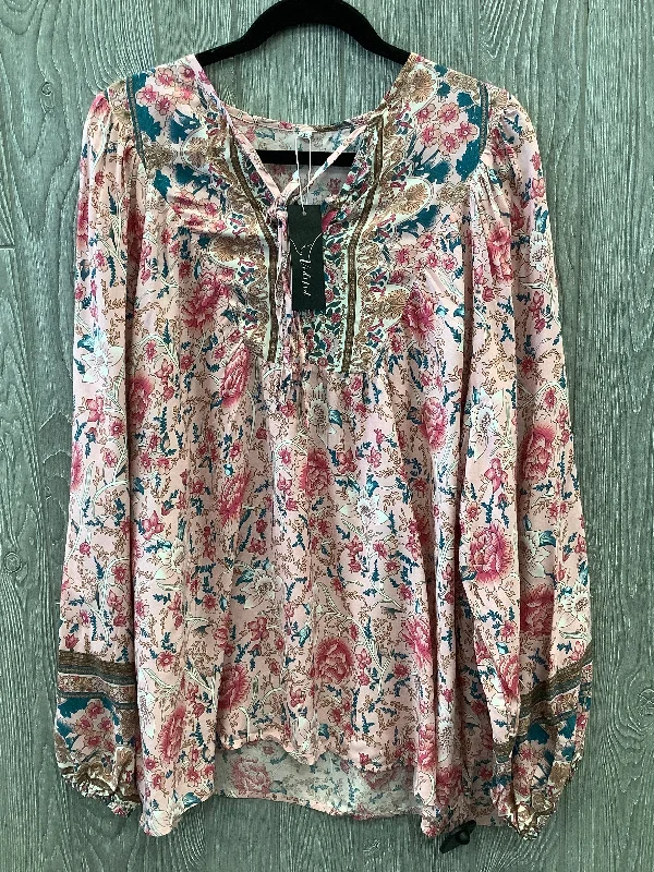 women's tops with floral printsBlouse Long Sleeve By Clothes Mentor In Pink, Size: 2x