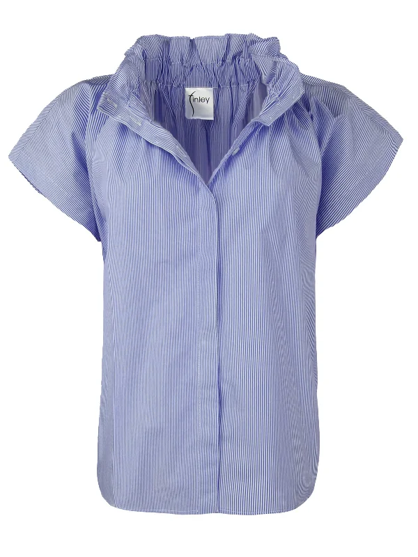 women's tops with cinched waistsGAMEDAY! Jenny Top Blue Stripe 100% Poplin