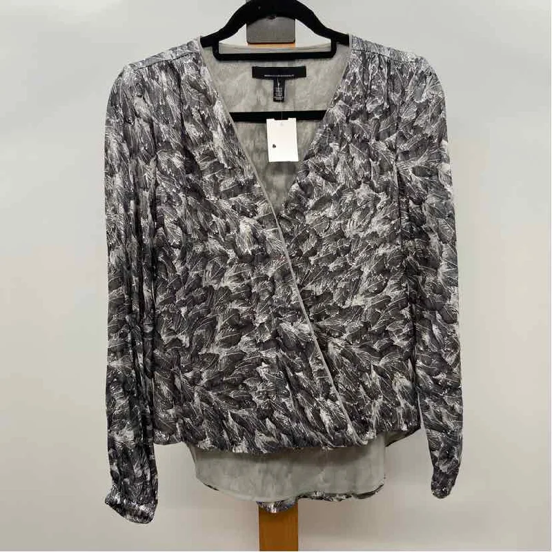 women's tops for those who prefer classic over trendy stylesWhite House Black Market Women's Size 2 Gray Feathers Long Sleeve Shirt