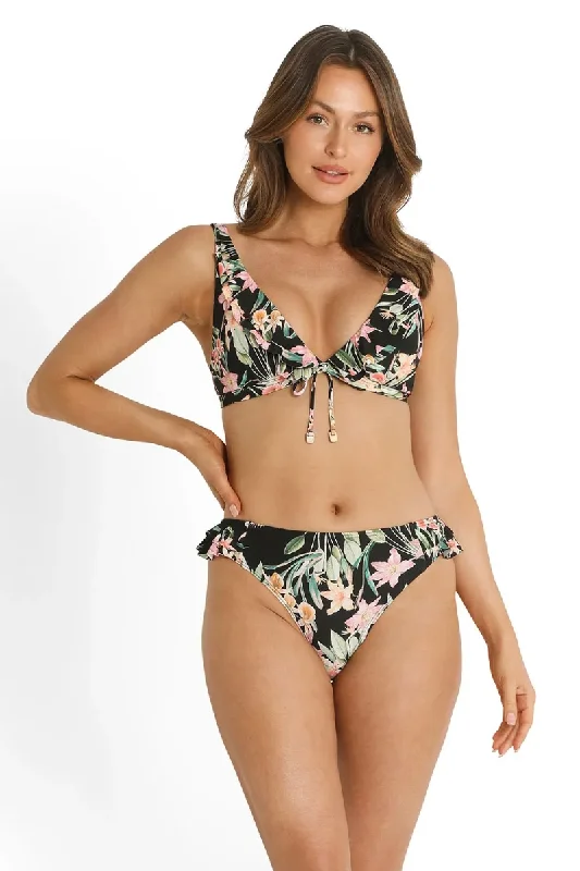 High-Waisted Female SwimwearSunseeker Camellia Frill Bra Black