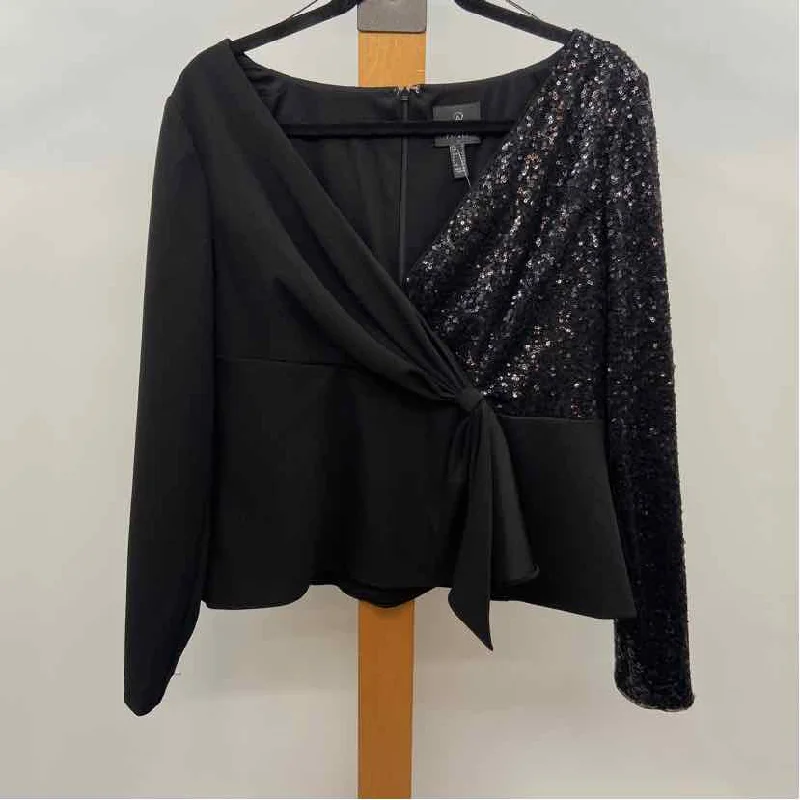 women's tops for those who want to create outfits that are both unique and memorableAdrianna Papell Women's Size 12 Black Sequins Long Sleeve Shirt