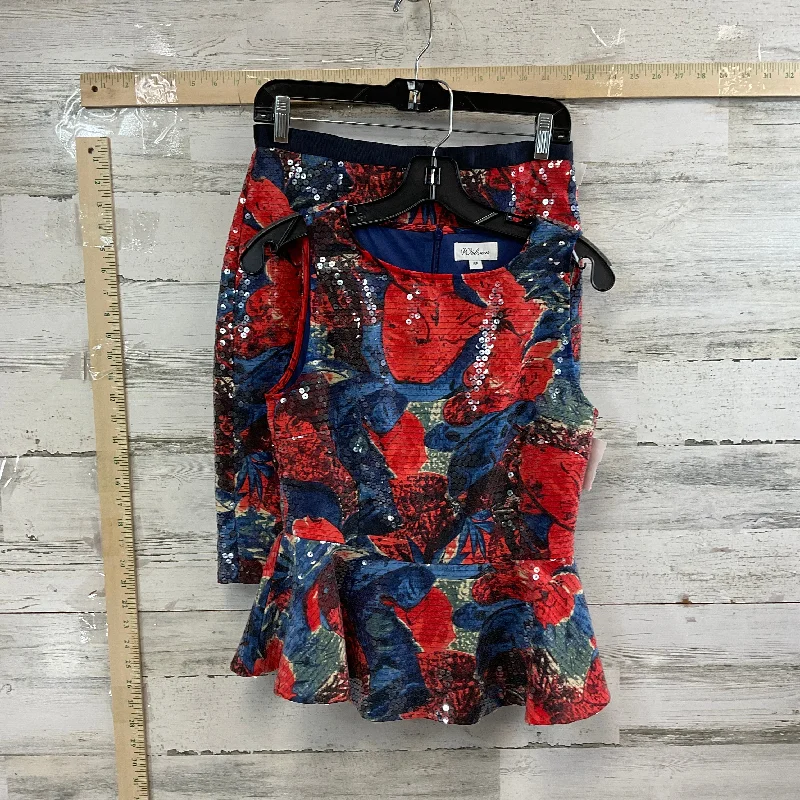 women's elastic-waisted skirts for pregnancyBlue & Red Skirt Set 2pc Anthropologie, Size PETITE SMALL