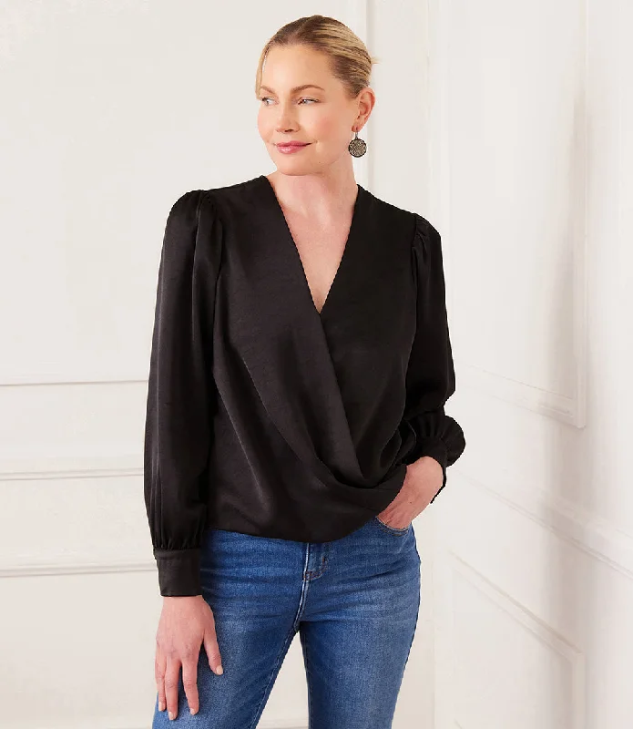 women's tops for cozy nights inDrape Front Satin Top