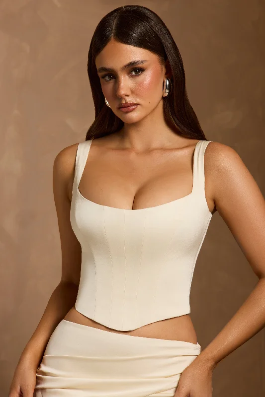 women's tops for those who love bold and vibrant colorsLace-Up Corset Top in Ivory