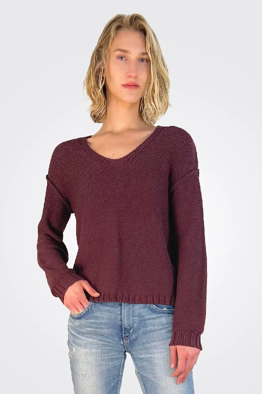 women's tops for those who want to stay cool and chic during warmer weatherKendra V Neck Sweater - Plum