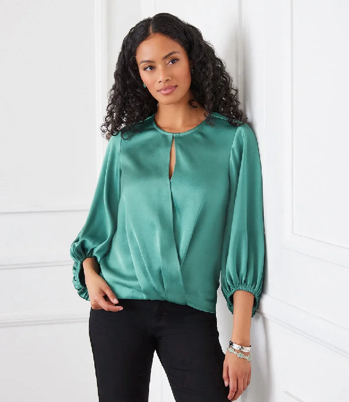 women's tops for glamorous eveningsKeyhole Crossover Satin Top