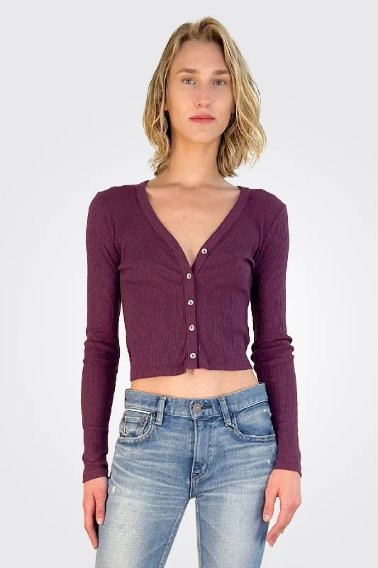 women's tops for cocktail partiesLyla Ribbed Cardigan - Plum