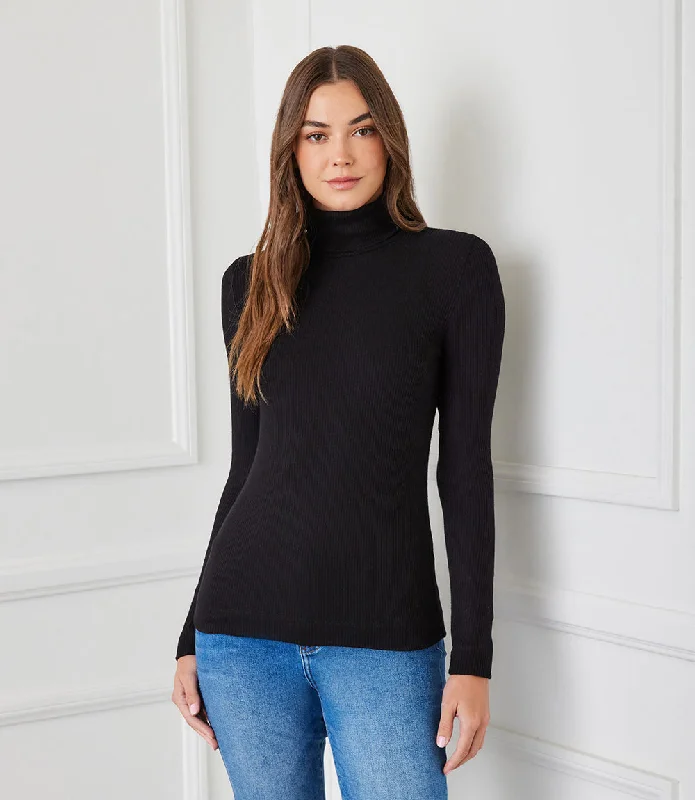 women's tops for creating capsule wardrobesRibbed Turtleneck Top