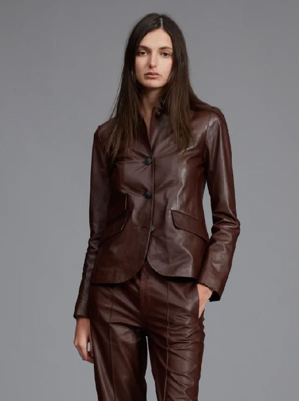 women's tops for relaxed weekendsSlade Leather Blazer - Dark Brown