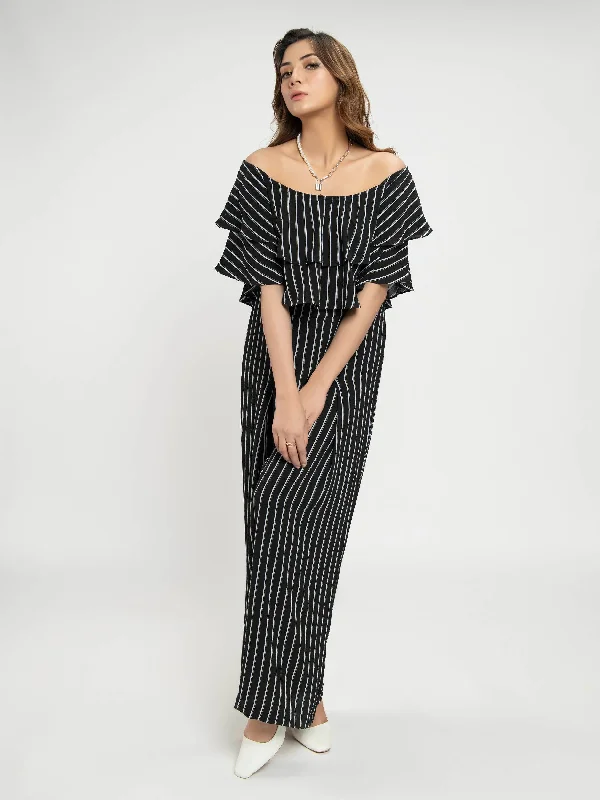 cozy women's tops for fall and winterStriped & Ruffled Jumpsuit