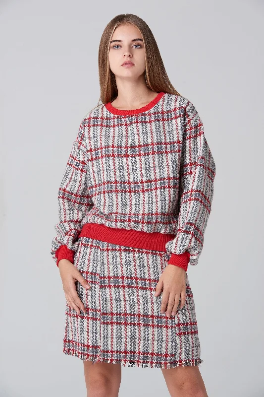 women's velvet skirtsWhite Tartan Sweater and Skirt Set