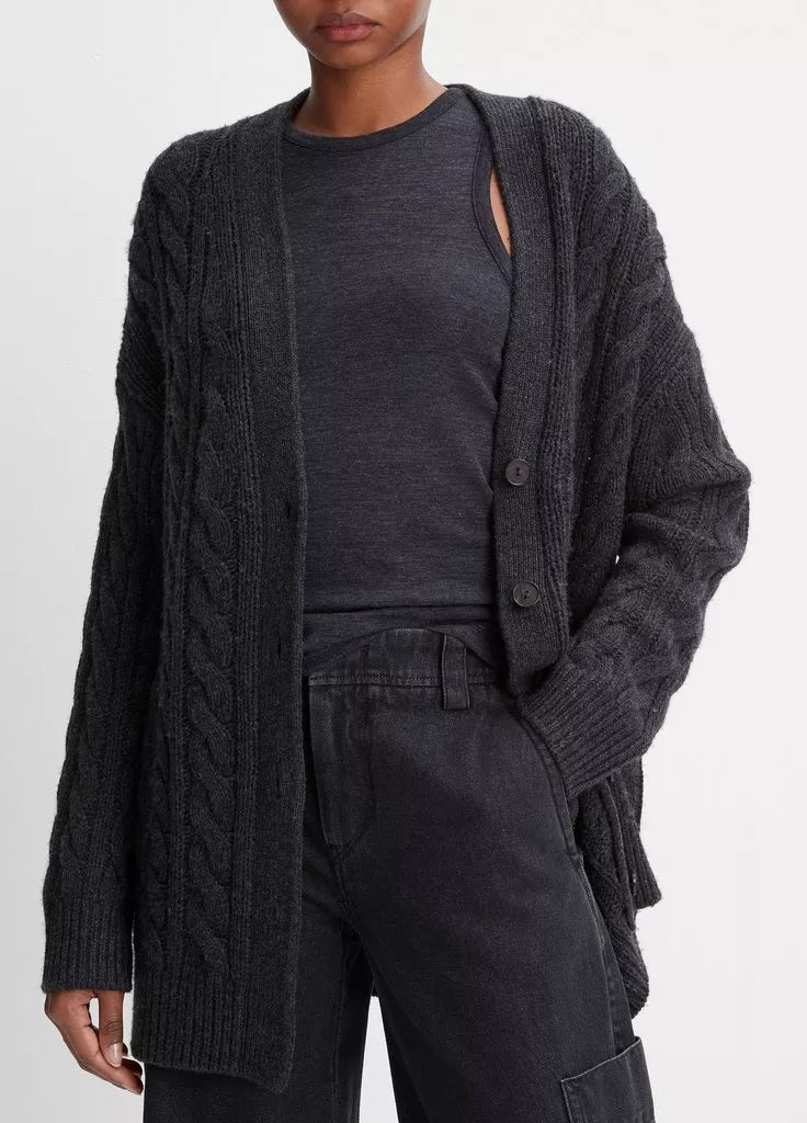 women's tops with asymmetrical designsWool and Cashmere Oversized Twisted Cable Cardigan - Heather Charcoal