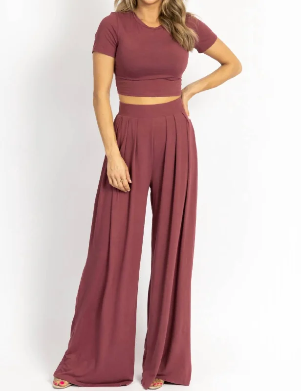 women's satin pantsButter Soft Palazzo Set In Plum