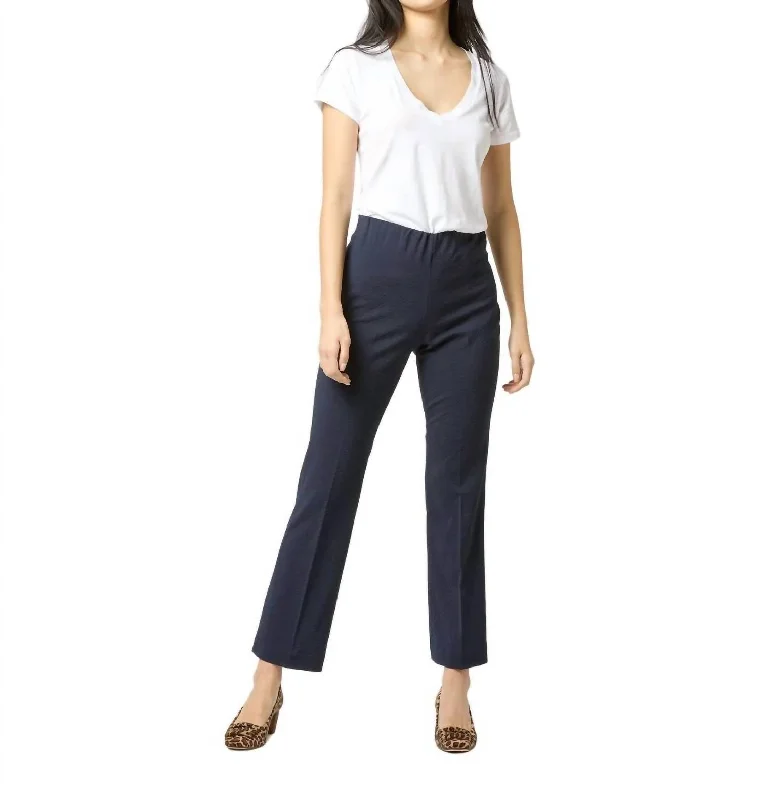 women's checkered pantsFaye Flare Cropped Pant In Navy Stretch Wool Seersucker