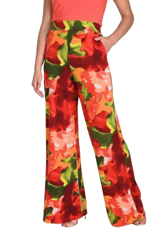 women's tactical pantsFloral Knit Pant In Red/green