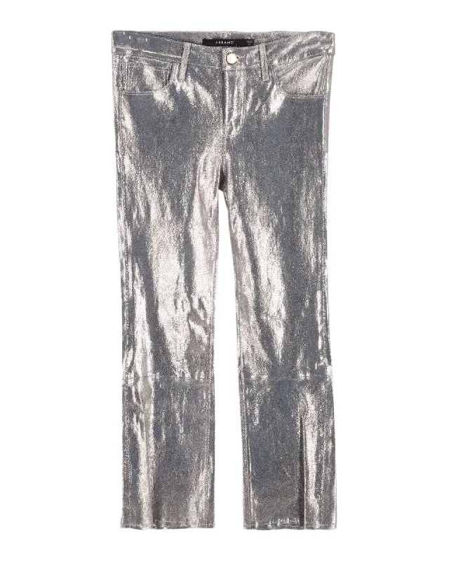 women's slim-fit pantsJ Brand  Selena Snake-Effect Cropped Boot Trousers in Gold Lambskin Leather