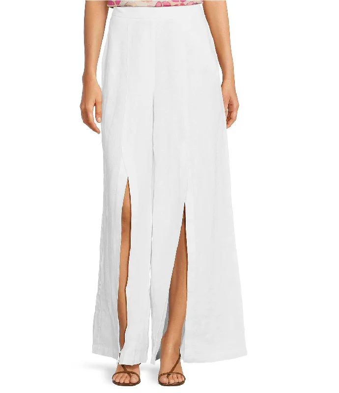 women's ankle-length pantsLinen Front Slit Pant In White