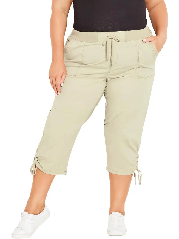 women's petite pantsPlus Womens High Rise Drawstring Capri Pants