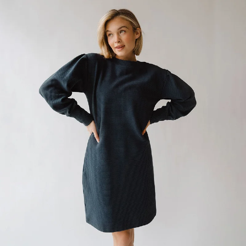 women's designer dressesAtlas Ribbed Sweater Dress, Navy