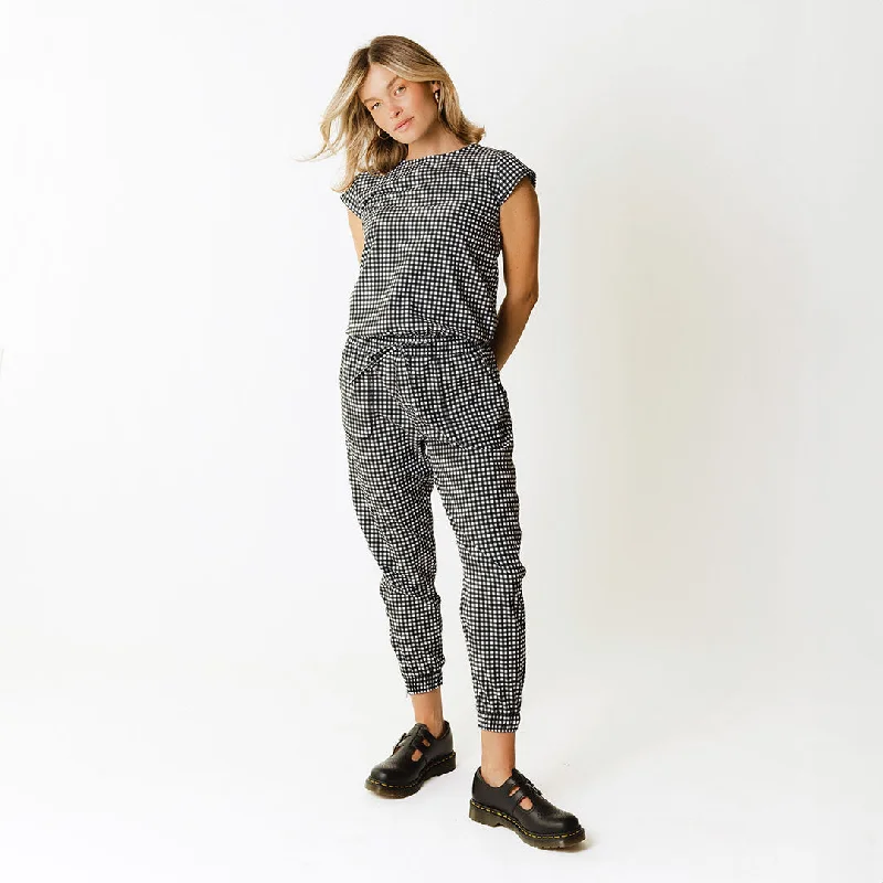 women's machine-washable dressesBlack Check Jumpsuit