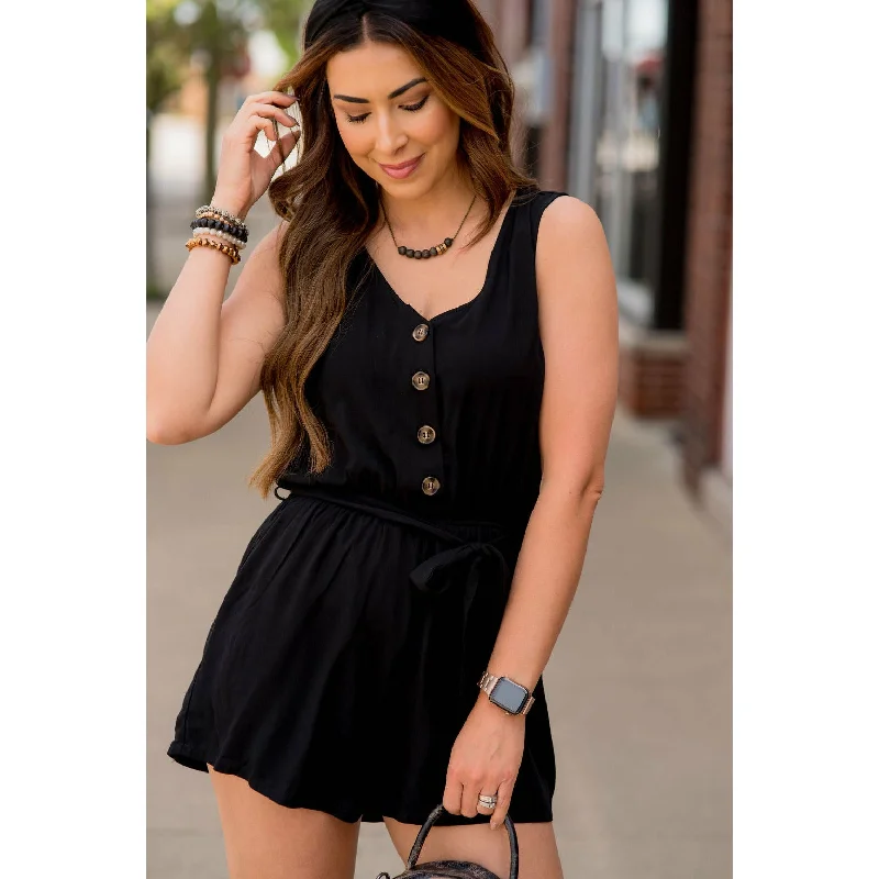 women's prom dressesButton Up Tie Waist Romper